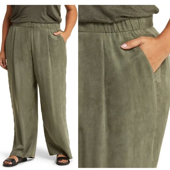 Eileen Fisher | Sandwashed Twill Wide Trouser Pant In Grove Green - Picture 4 of 12